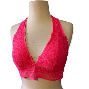 Victorias Secret Hot Pink Lace Halter Bralette